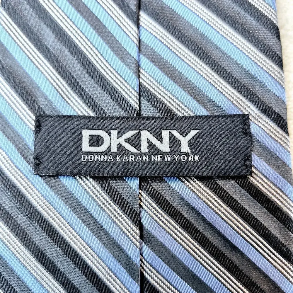 Lot of 2 DKNY Donna Karan Designer Striped Blue & Gray 100% Silk Neckties